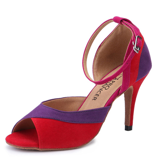 Pro Dancer Women's red high heel peep-toe ballroom shoes for Chacha Latin Salsa Rumba dancing4