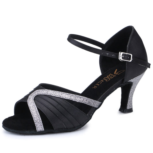 Pro Dancer Ballroom Shoes for Latin, Salsa, Rumba with Mid Heel in Black1