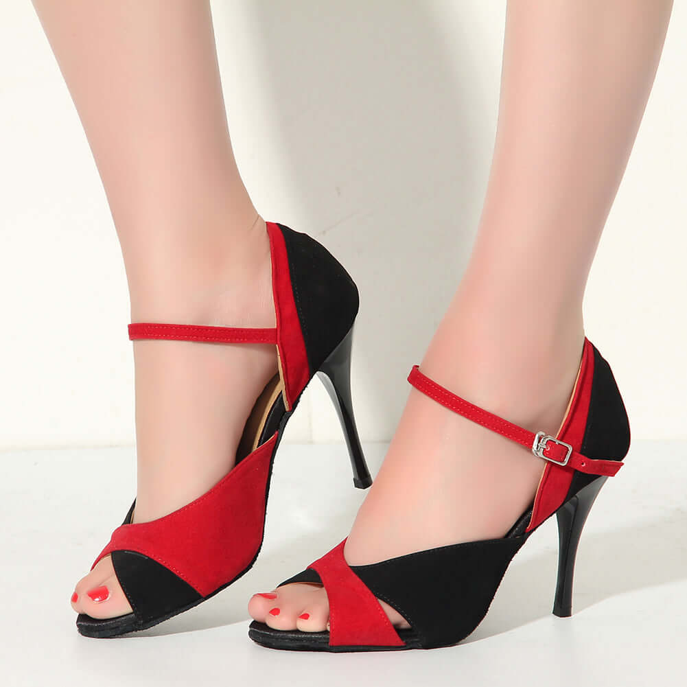 Pro Dancer Ballroom Dance Shoes for Latin, Salsa & Rumba - Black/Red Heels4