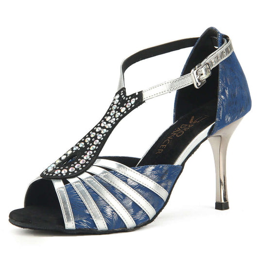 Pro Dancer lady's blue ballroom dance shoes for Chacha, Latin, Salsa, and Rumba dancing8