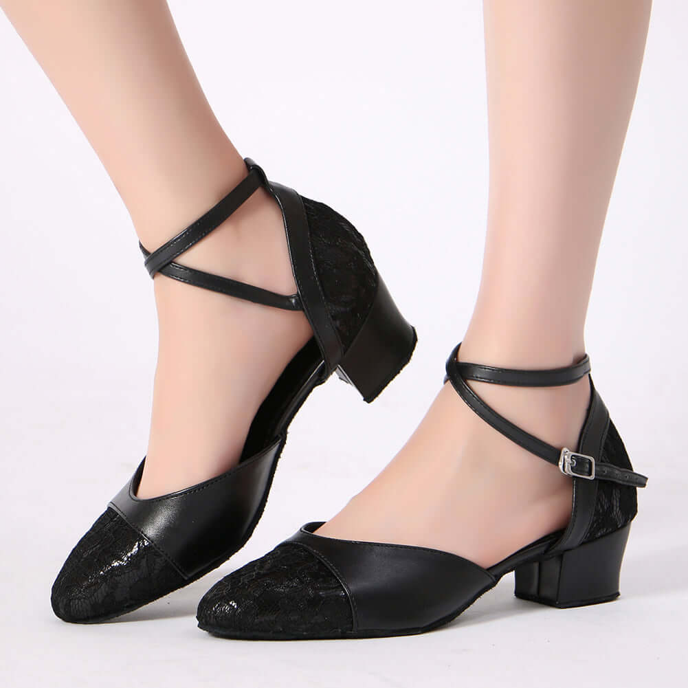 Women's Pumps Ballroom Dance Shoes Suede Sole Closed-toe Party Wedding Footwears Low Heel Black