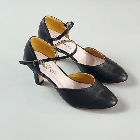 Elegant mid-heel black leather women's Argentine tango dance shoes7