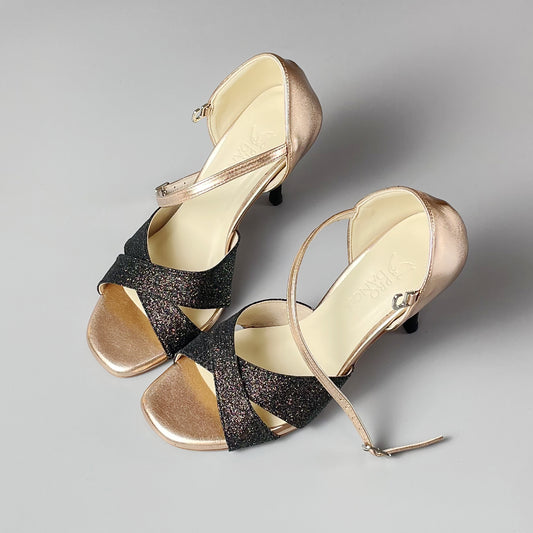 Pro Dancer Argentine Tango high heel sandals with leather sole in black0