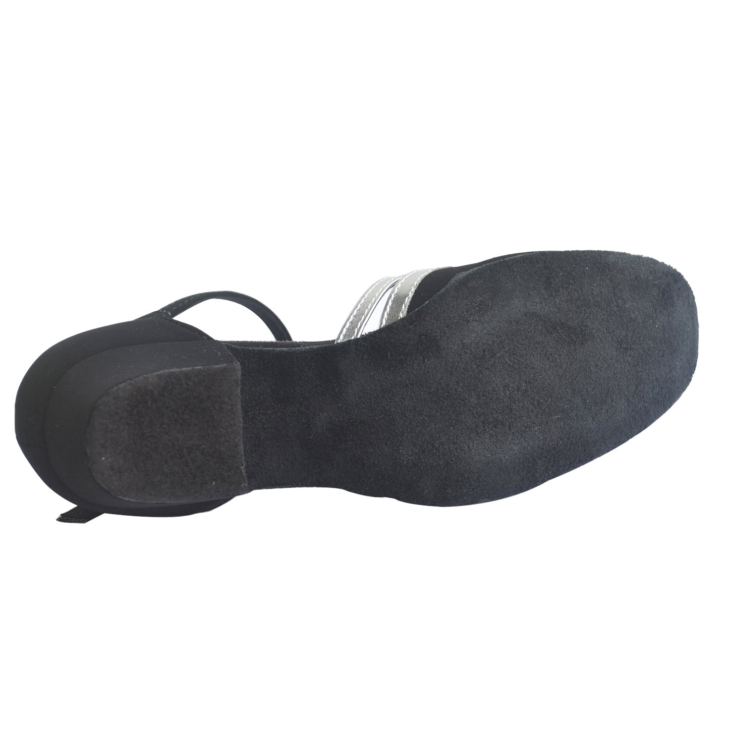 Women Ballroom Dancing Shoes with Suede Sole, Buckle-up Closed-toe Design in Black and Silver for Tango Latin Practice (PD8881B)0