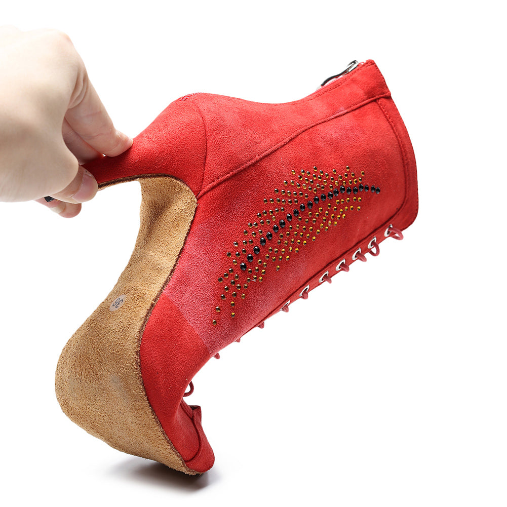 Pro Dancer Women's Ballroom Dance Bootie with Suede and Rubber Sole High Heel12