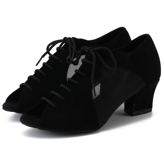 Women Ballroom Dancing Shoes with Suede Sole, Lace-up Open-toe Design in Black for Tango Latin Practice (PD-3003A)6