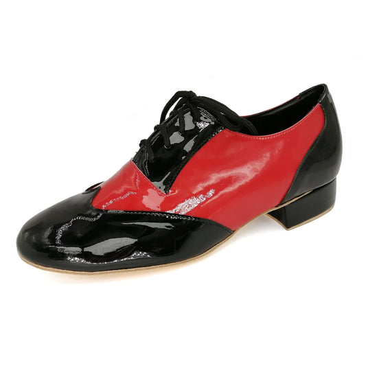 Pro Dancer Men's Tango Shoes with 1 inch Heel Leather Lace-up in Red and Black0
