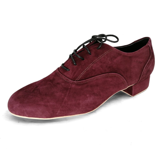 Men's Pro Dancer Argentine Tango Shoes with 1 inch Leather Heel and Lace-up in Brownish Red2