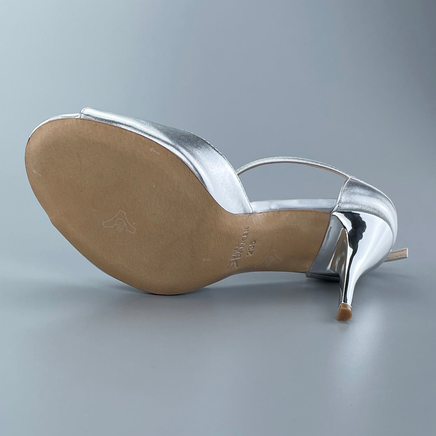 Pro Dancer Tango Shoes silver open-toe salsa heels with leather sole6