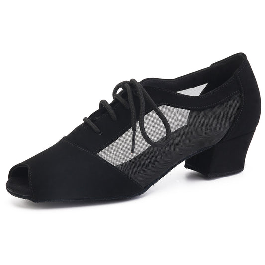 Women Ballroom Dancing Shoes with Suede Sole Lace-up Peep-toe in Black for Tango Latin Practice (PD1141B)3