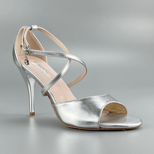 Pro Dancer silver open-toe tango shoes with leather sole for salsa dancing1
