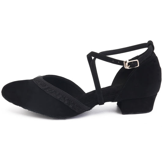 Women black lace-up closed-toe ballroom dancing shoes with suede sole for tango and latin practice (PD2016A)6