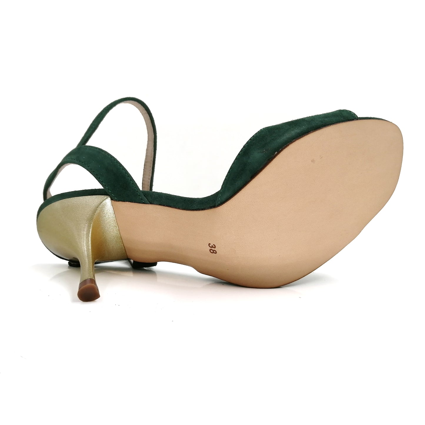 Elegant Pro Dancer Ladies Tango Shoes with High Heel and Leather Sole in Dark Green0