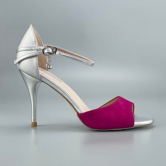 Pro Dancer Argentine Tango Shoes in Peach and Silver with High Heels and Leather Sole0