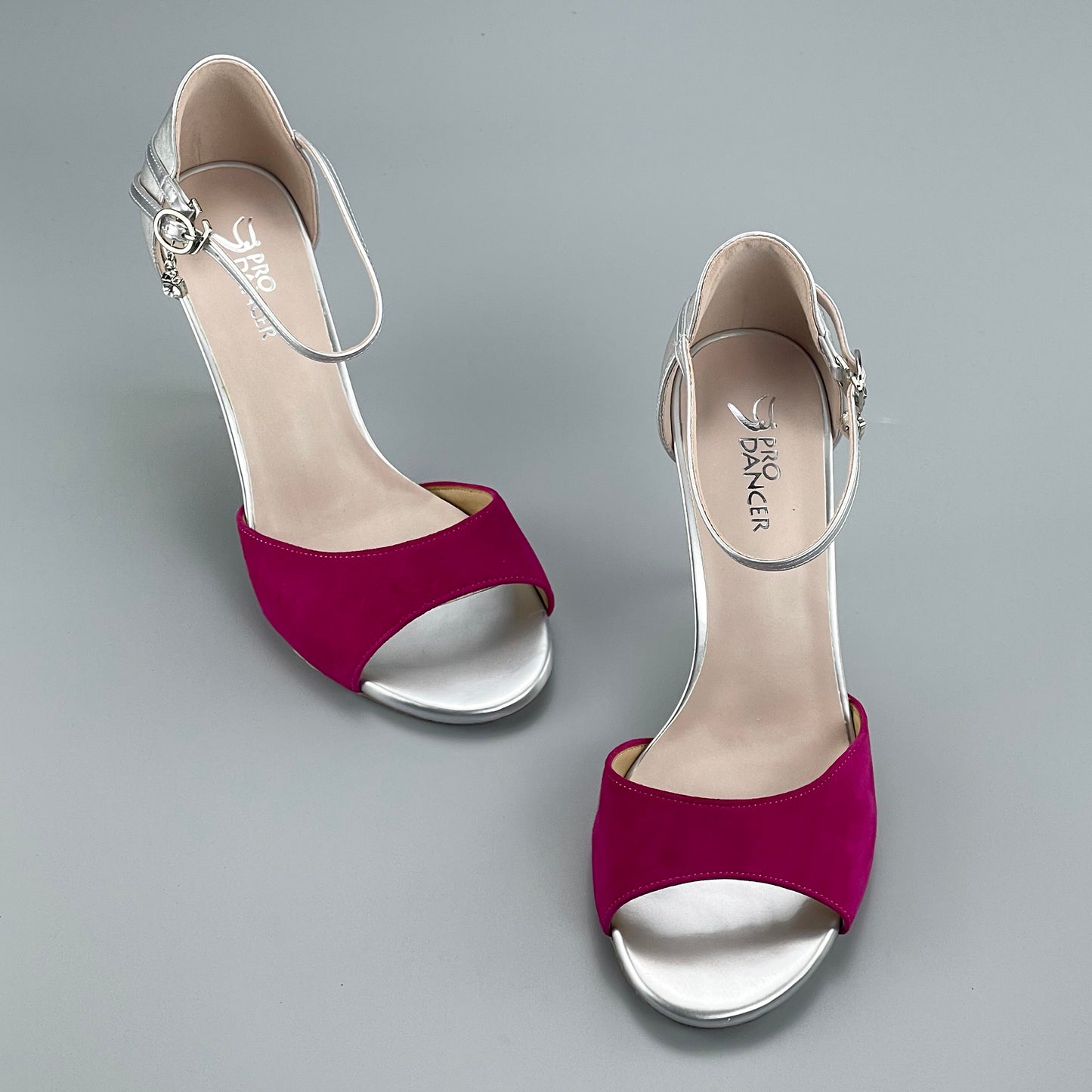 Pro Dancer Argentine Tango Shoes in Peach and Silver with High Heels and Leather Sole3
