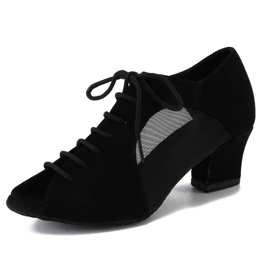 Women Ballroom Dancing Shoes with Suede Sole, Lace-up Open-toe Design in Black for Tango Latin Practice (PD-3003A)9