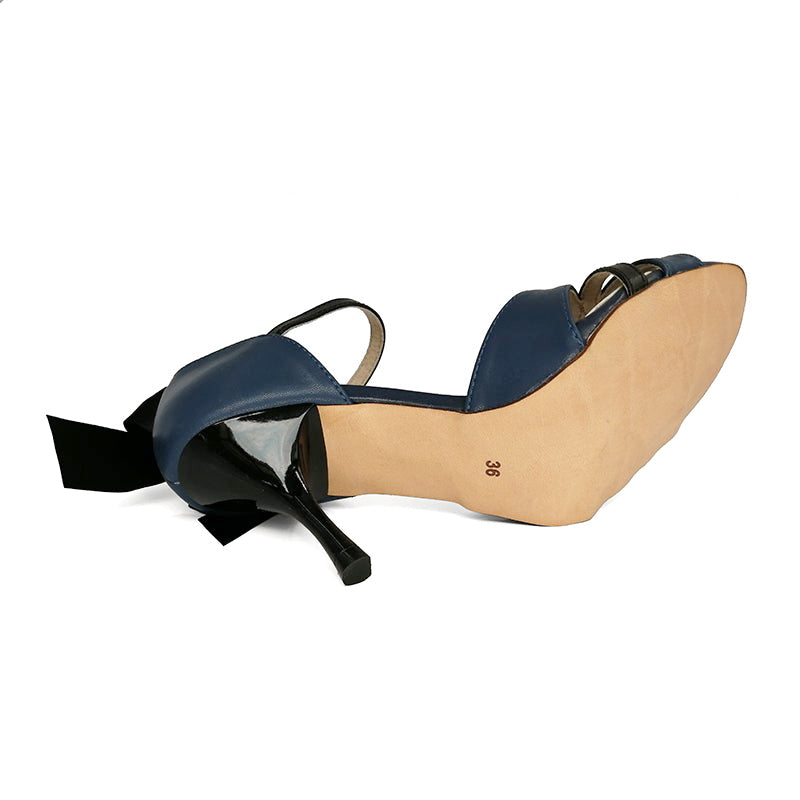 Pro Dancer Women's blue and black high heel Argentine Tango dance sandals with leather sole (PD9016B)0