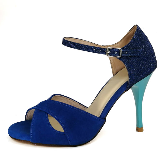 Pro Dancer Women's Argentine Tango Shoes High Heel Dance Sandals Leather Sole Blue PD9039A4