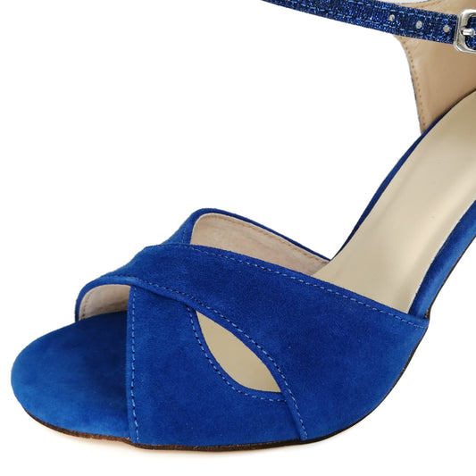 Pro Dancer Women's Argentine Tango Shoes High Heel Dance Sandals Leather Sole Blue PD9039A2