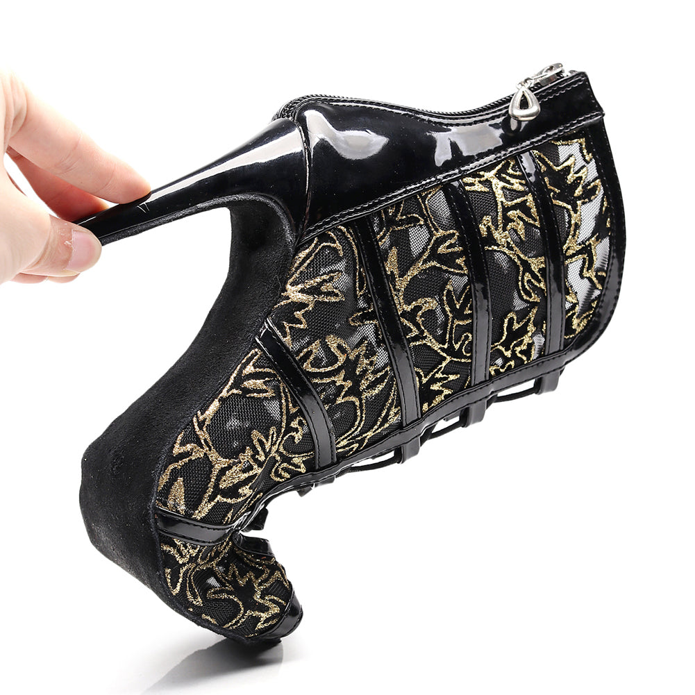 Pro Dancer Womens Ballroom Dance Bootie with High Heel and Suede or Rubber Sole (PD-B-011)1