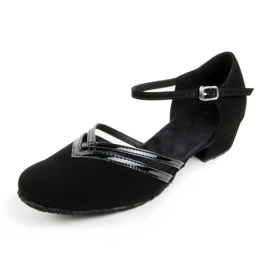 Women Ballroom Dancing Shoes with Suede Sole and Buckle-up Closed-toe in Black for Tango Latin Practice (PD8881A)3
