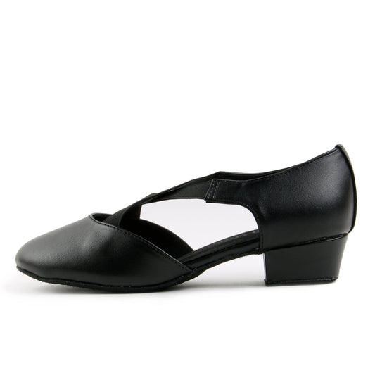 Ladies black suede sole ballroom dancing shoes for tango and latin practice with closed-toe design (PD7307A)2