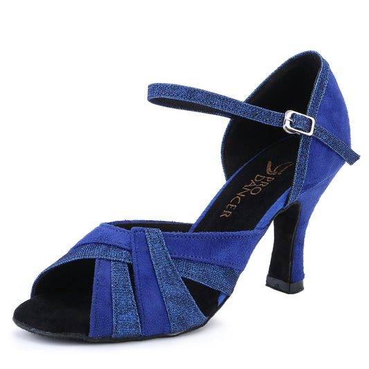 Pro Dancer Lady's Ballroom Dance Shoes For Chacha Latin Salsa Rumba Dancing Heels Blue