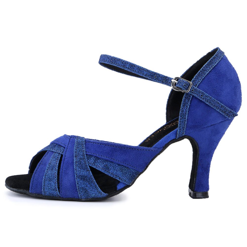 Pro Dancer Ballroom Shoes for Latin Salsa Rumba with Blue Heels2