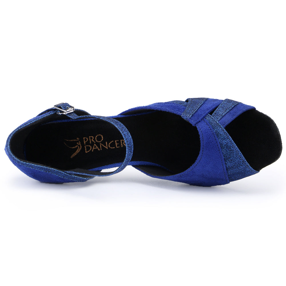 Pro Dancer Ballroom Shoes for Latin Salsa Rumba with Blue Heels4