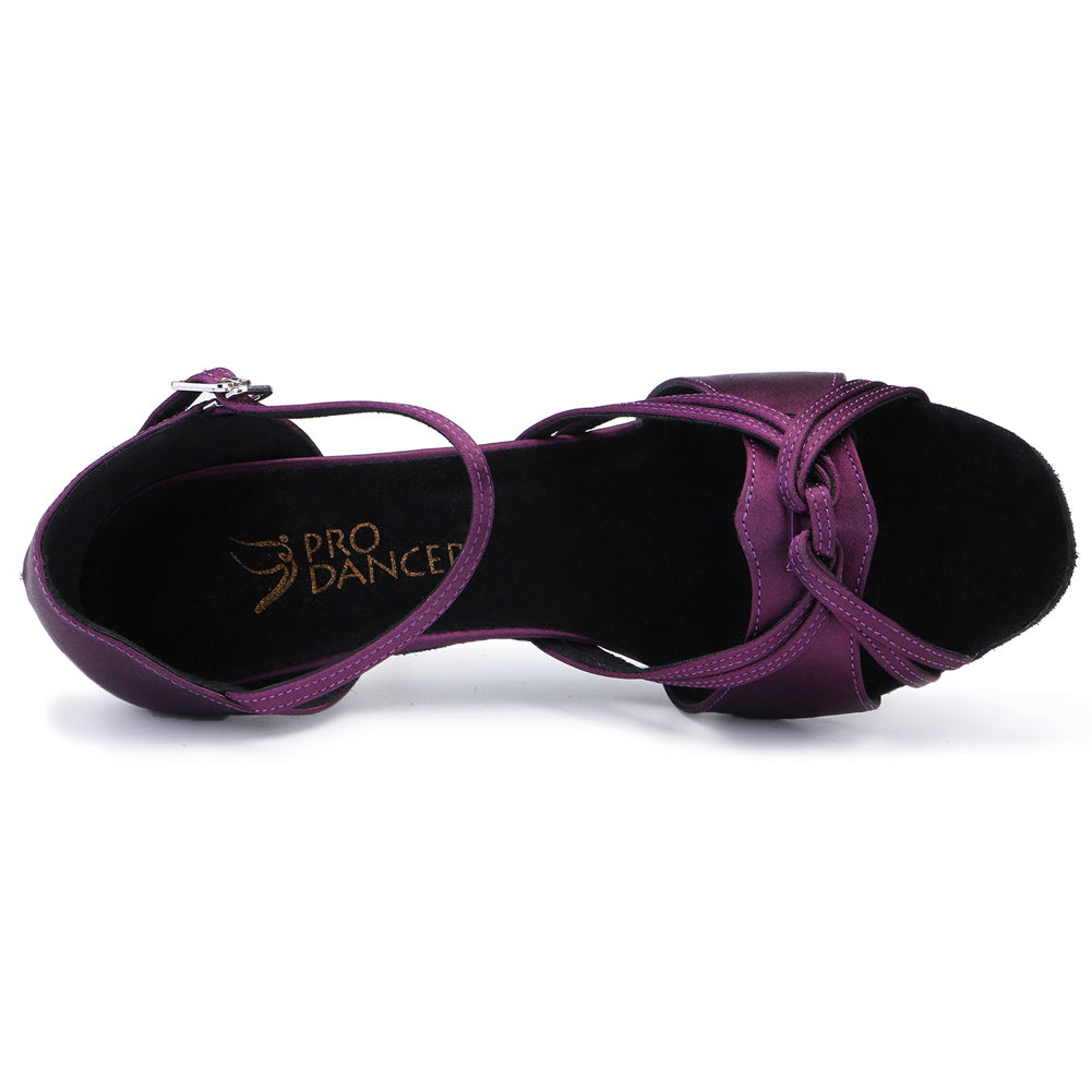 Pro Dancer Women's Ballroom Dance Shoes For Chacha Latin Salsa Rumba Dancing Heels Purple