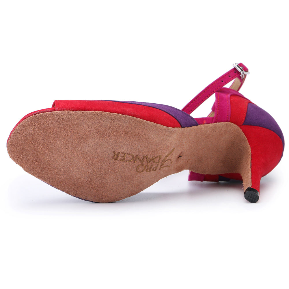 Pro Dancer Women's Ballroom Dance Shoes For Chacha Latin Salsa Rumba Dancing High Heel Peep-toe Red