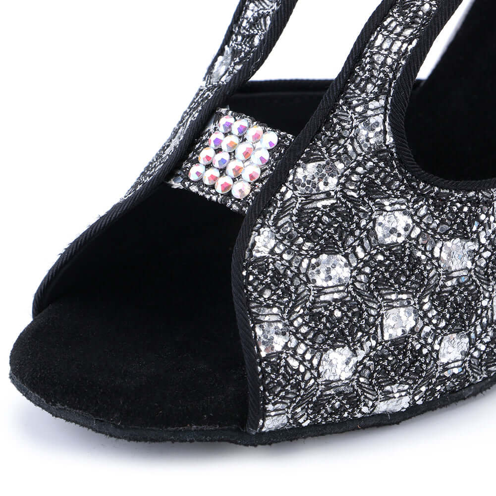 Professional lady's black ballroom dance shoes for Chacha, Latin, Salsa, and Rumba dancing11