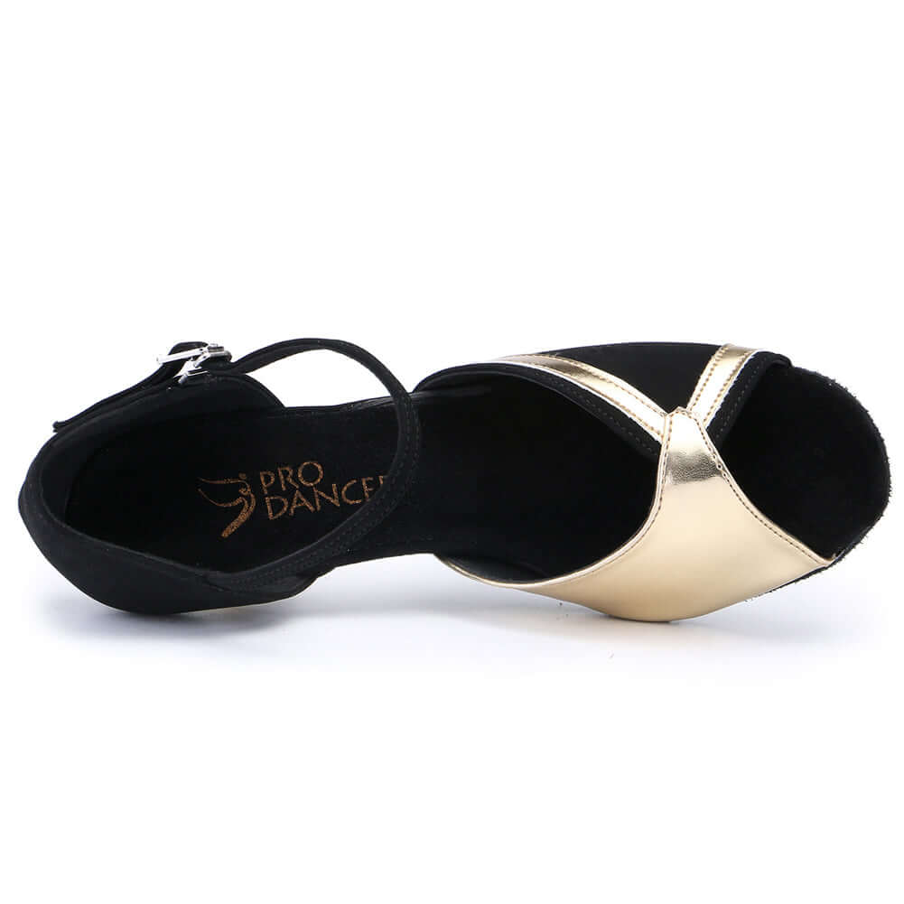Pro Dancer Ballroom Shoes for Latin, Salsa & Rumba - Black/Gold Heels5