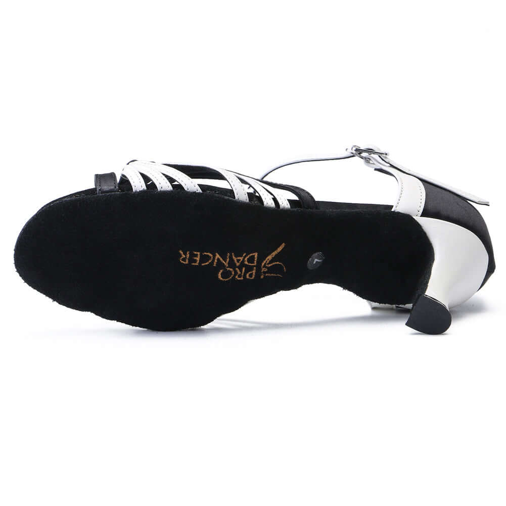 Pro Dancer Ballroom Dance Shoes for Latin, Salsa & Rumba - Black/White Heels2
