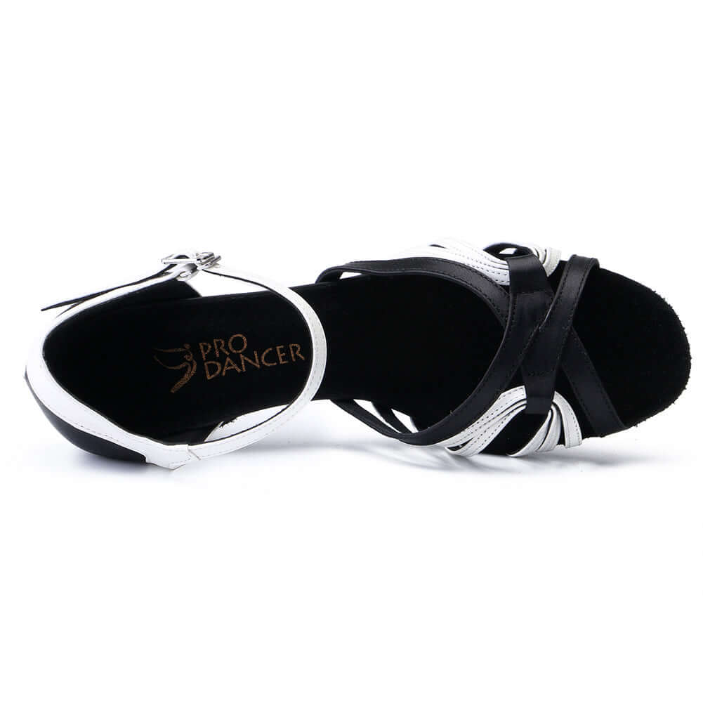 Pro Dancer Ballroom Dance Shoes for Latin, Salsa & Rumba - Black/White Heels4