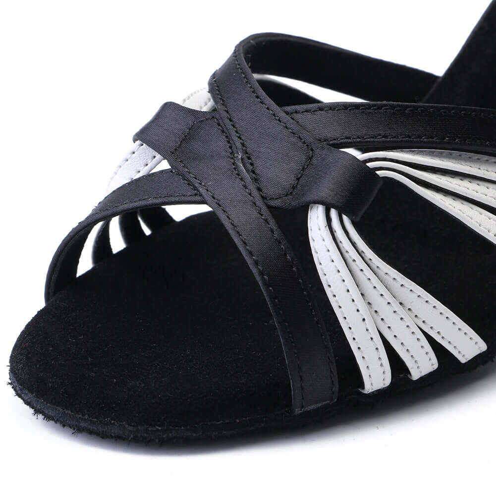 Pro Dancer Ballroom Dance Shoes for Latin, Salsa & Rumba - Black/White Heels5