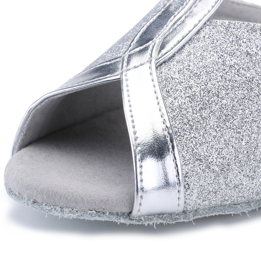 Pro Dancer Women's Ballroom Dance Shoes for Chacha Latin Salsa Rumba Dancing with Low Heel in Silver0