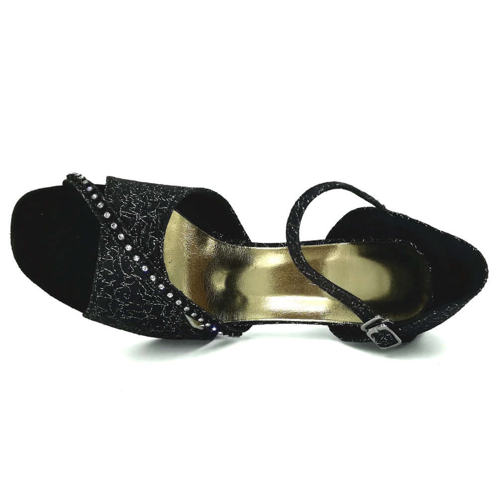 Professional lady's black ballroom dance shoes for Latin and Salsa3