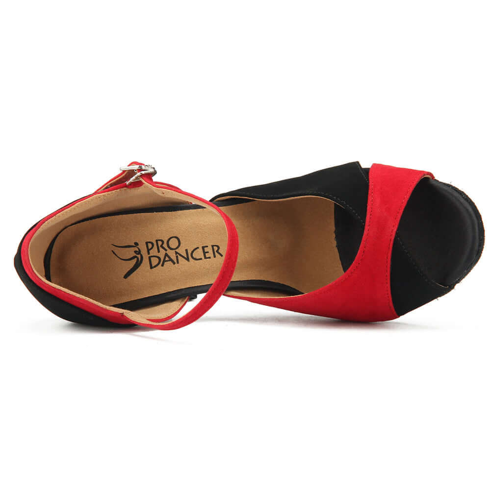 Pro Dancer Ballroom Dance Shoes for Latin, Salsa & Rumba - Black/Red Heels1