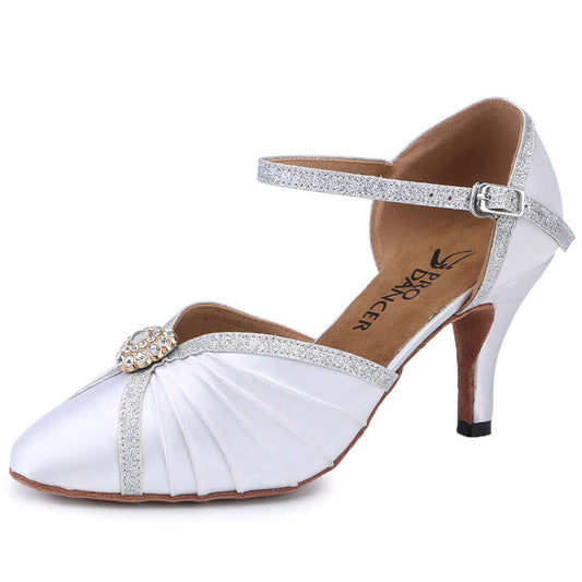 Women's Pumps Ballroom Dance Shoes Suede Sole Closed-toe Party Wedding Footwears White