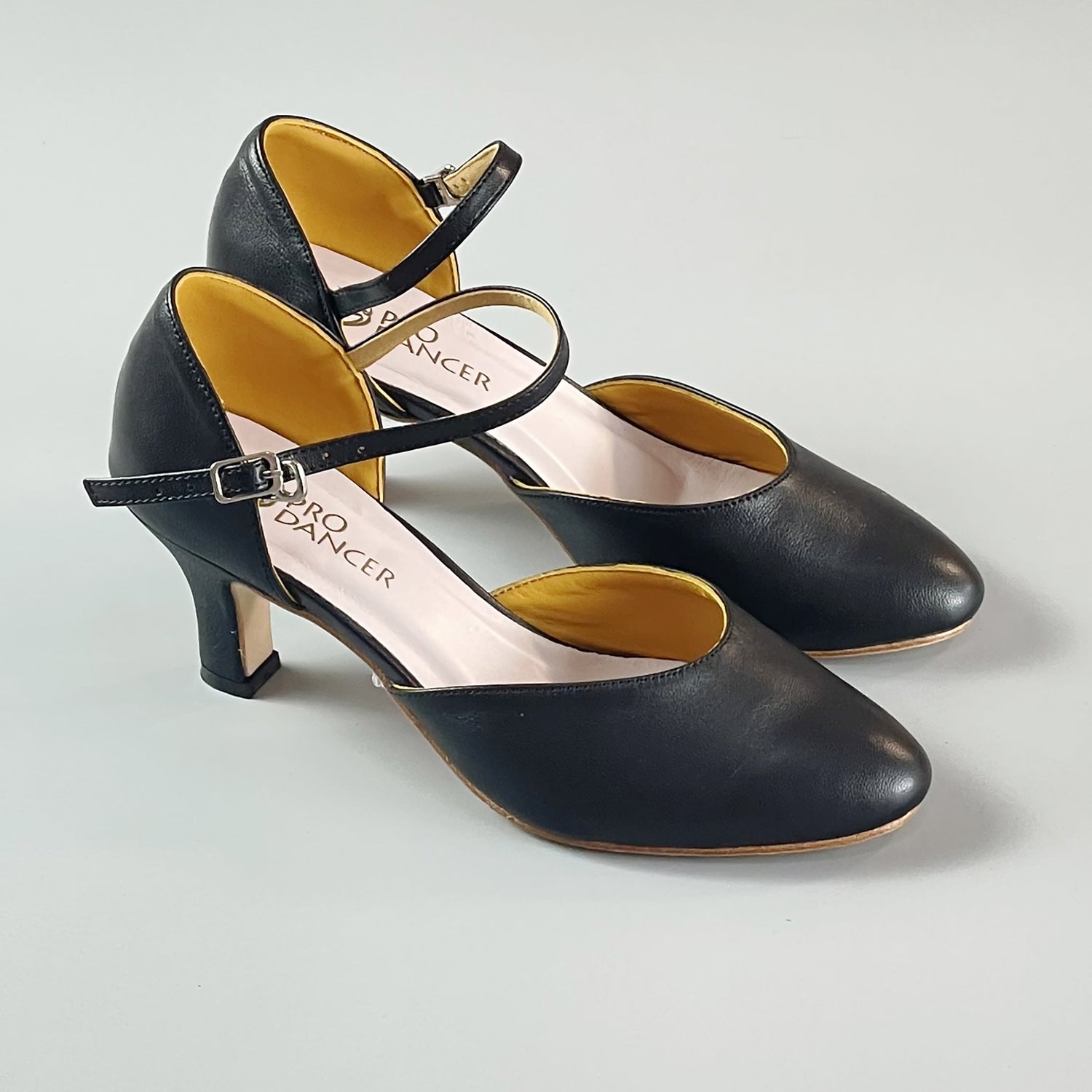 Elegant mid-heel black leather women's Argentine tango dance shoes2