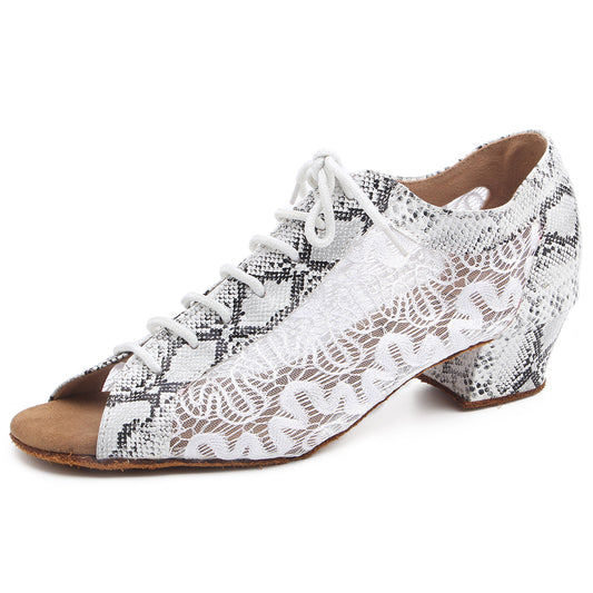 Women Ballroom Dancing Shoes with Suede Sole, Lace-up Open-toe Design in White for Tango Latin Practice (PD1123F)1