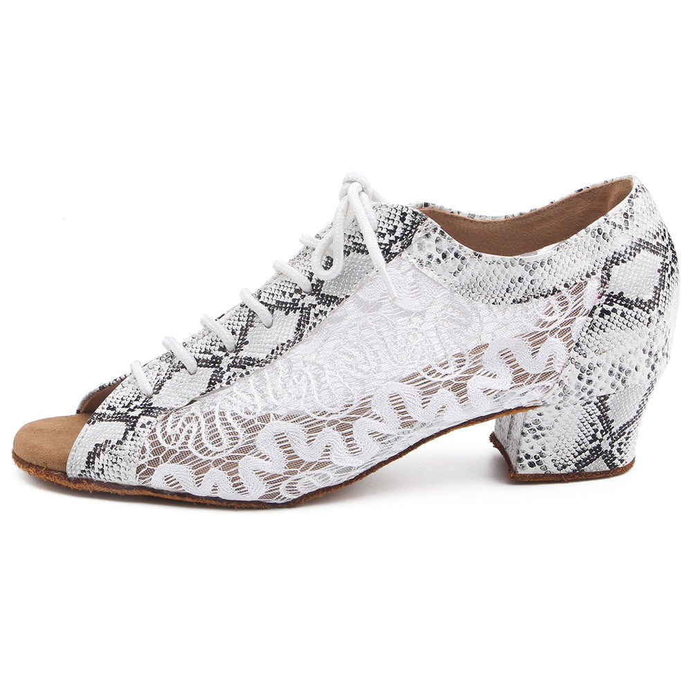 Women Ballroom Dancing Shoes with Suede Sole, Lace-up Open-toe Design in White for Tango Latin Practice (PD1123F)4