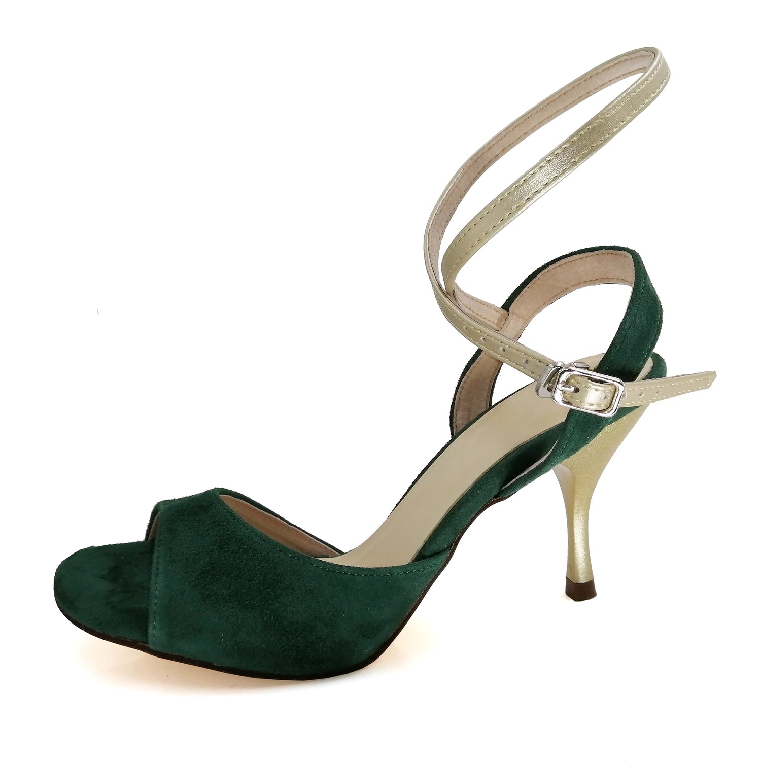 Pro Dancer Argentine Tango Shoes with Leather Sole and Dark Green Heels0