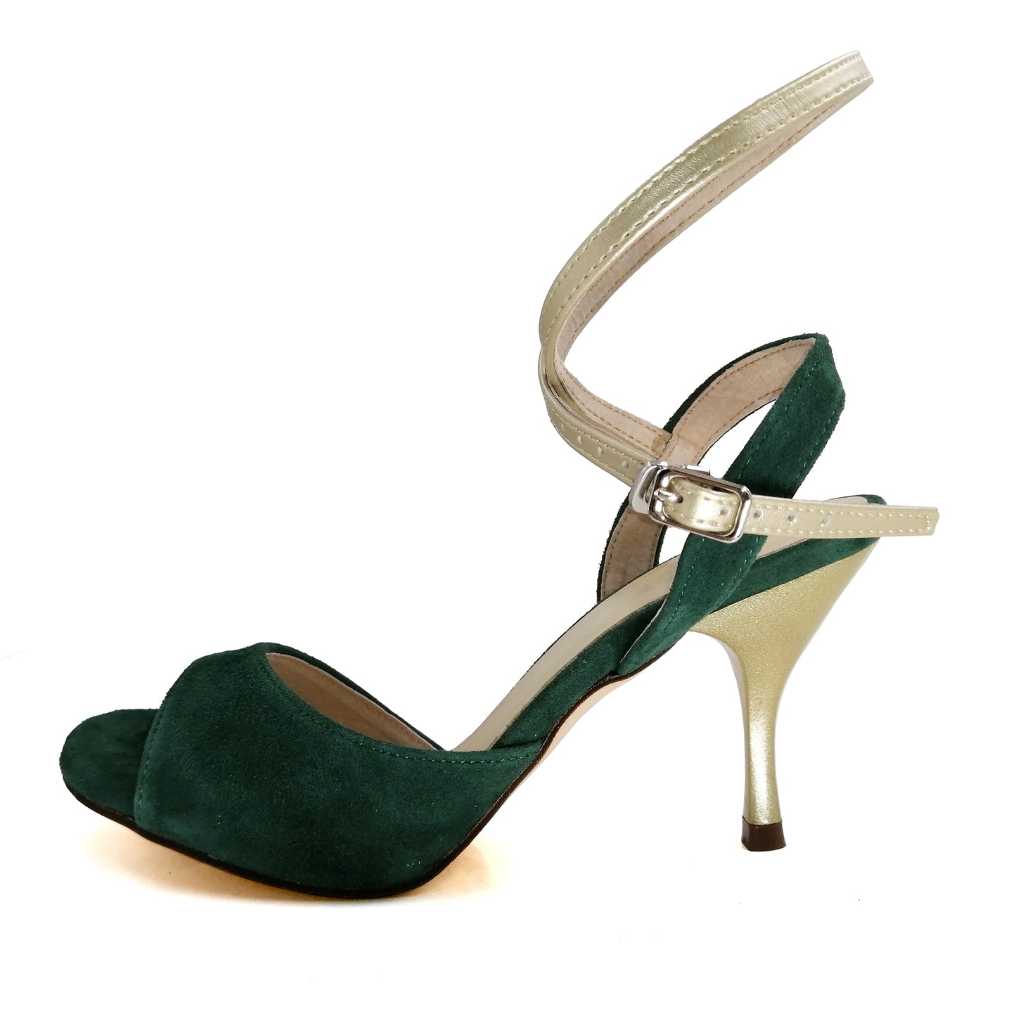 Pro Dancer Argentine Tango Shoes with Leather Sole and Dark Green Heels2
