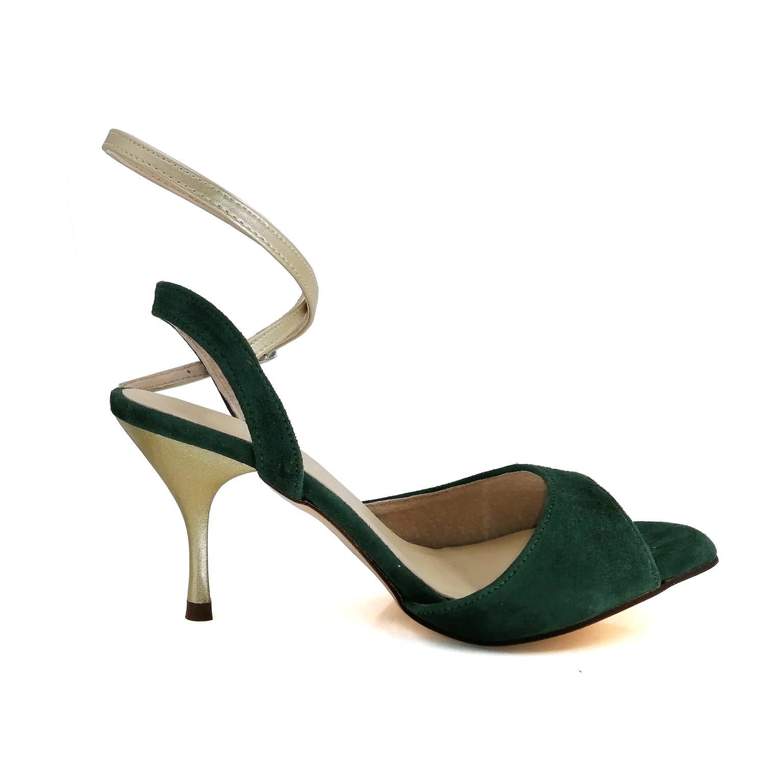 Pro Dancer Argentine Tango Shoes with Leather Sole and Dark Green Heels1
