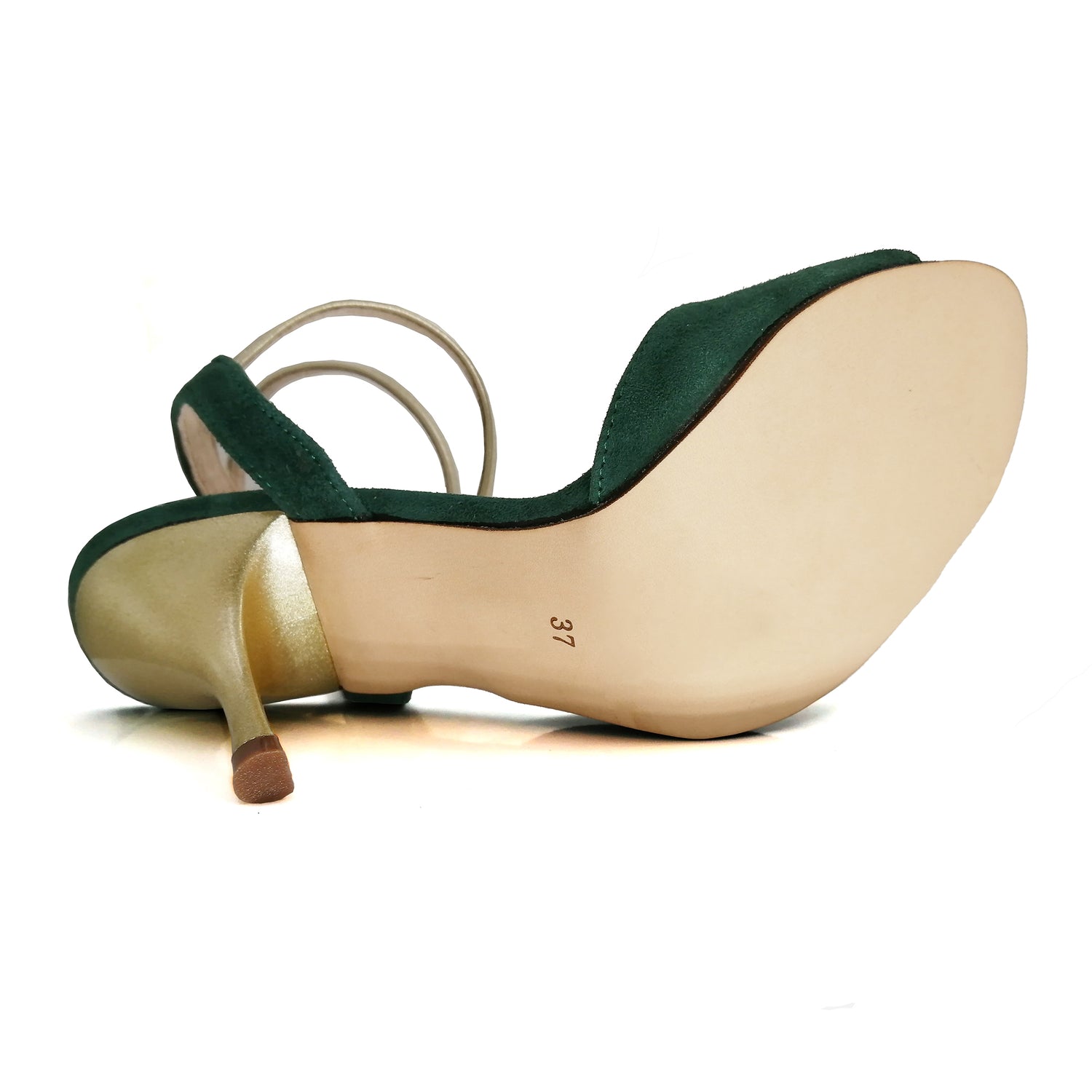 Pro Dancer Argentine Tango Shoes with Leather Sole and Dark Green Heels3