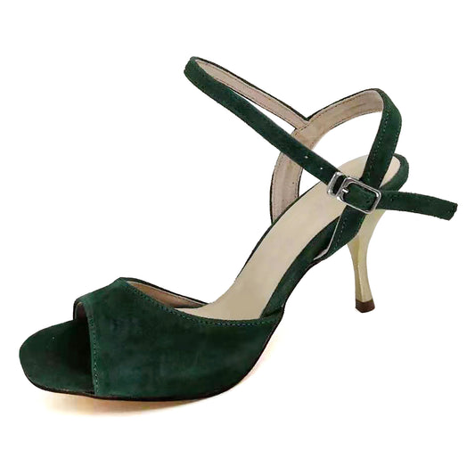 Elegant Pro Dancer Ladies Tango Shoes with High Heel and Leather Sole in Dark Green6