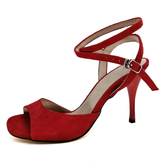 Pro Dancer Tango Dance Shoes for Women with High Heel and Leather Sole in Red (PD-9006A)4