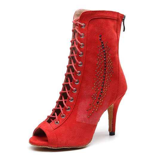 Pro Dancer Women's Ballroom Dance Bootie with Suede and Rubber Sole High Heel2